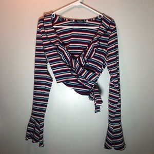 Nasty Gal Long Bell Sleeve Stripped Crop